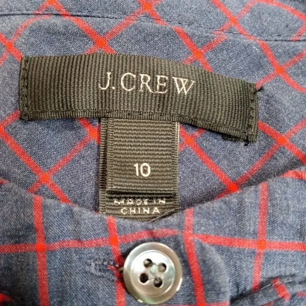 J. Crew Womens Shirt Blue 10 Ruffle Top Career Casual Comfort Check Buttons - Picture 4 of 10